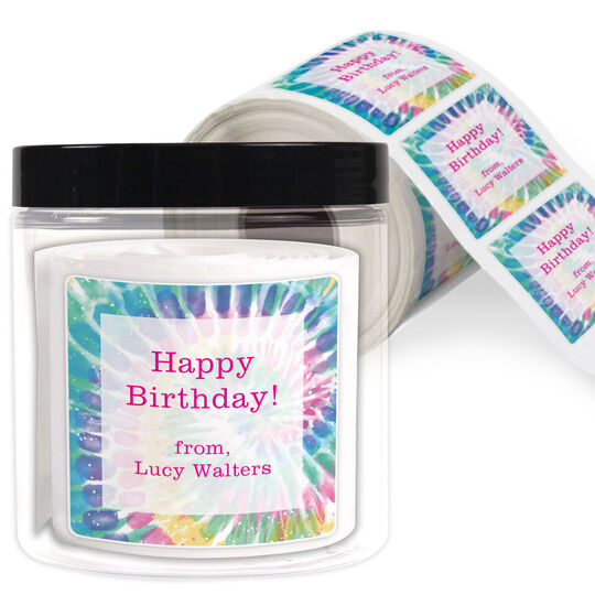 Tie-Dye Square Gift Stickers in a Jar